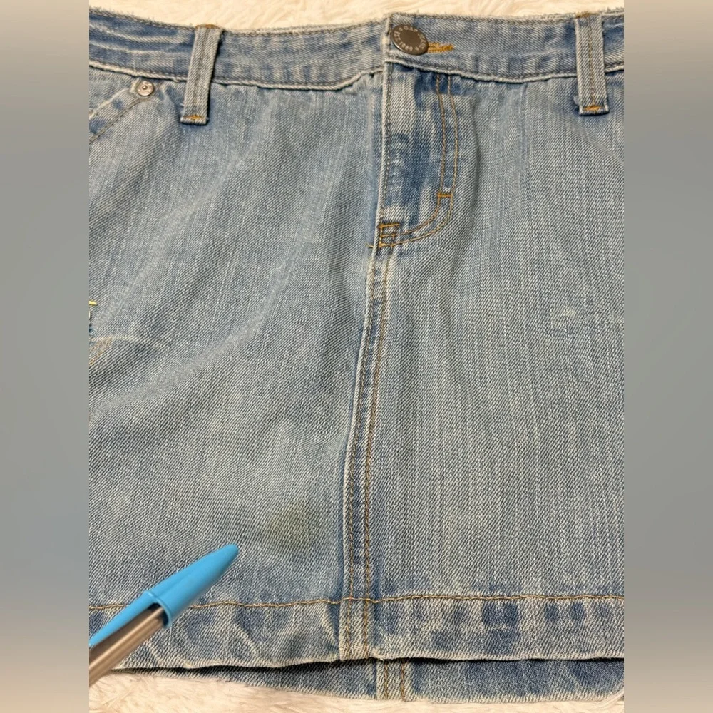GAP Y2K Denim Mini Skirt Embroidered Appliqué Jeans Blue Cotton Size 10
